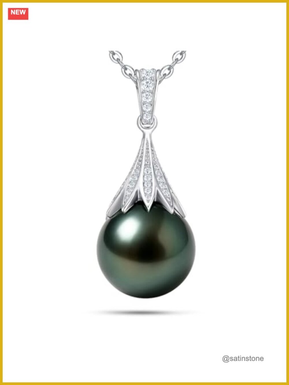 Tahitian Black Pearl Necklace 925 Sterling Silver Moissanite Pendant